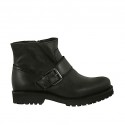 Woman's ankle boot with buckle and zipper in black leather heel 3
