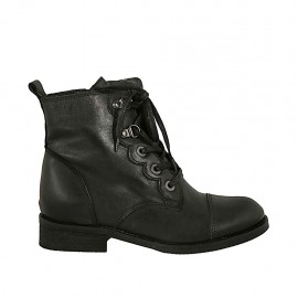 Bottines pour femmes avec lacets, fermeture éclair et bout droit en cuir noir talon 3 - Pointures disponibles:  32