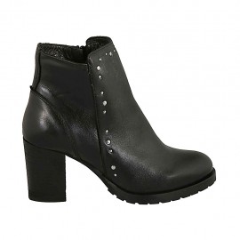 Botines para mujer con cremallera y tachuelas en piel negra tacon 7 - Tallas disponibles:  42, 43