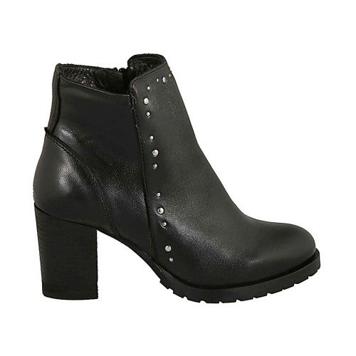 Botines pour femmes avec fermeture éclair et goujons en cuir noir talon 7 - Pointures disponibles:  42, 43
