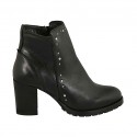Botines pour femmes avec fermeture éclair et goujons en cuir noir talon 7