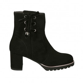 Bottines pour femmes avec fermeture éclair et noeud en velours en daim noir talon 6 - Pointures disponibles:  44