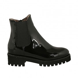 Bottines pour femmes avec élastique, semelle amovible et fermeture éclair en cuir verni noir talon 4 - Pointures disponibles:  45
