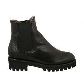 Bottines avec fermeture éclair, semelle amovible et elastique pour femmes en cuir noir talon 4 - Pointures disponibles:  32, 43, 45