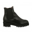 Bottines avec fermeture éclair, semelle amovible et elastique pour femmes en cuir noir talon 4