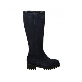 Woman's boot with elastic band, removable insole and zipper in blue suede heel 4 - Available sizes:  32, 33