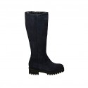 Woman's boot with elastic band, removable insole and zipper in blue suede heel 4