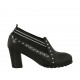 Scarpa accollata da donna con borchie ed elastici in pelle nera tacco 6 - Misure disponibili: 33, 34, 43, 44