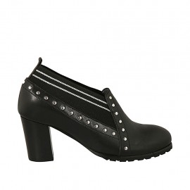 Zapato para mujer con tachuelas y elasticos en piel negra tacon 6 - Tallas disponibles:  33, 34, 43, 44