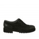 Scarpa accollata da donna con elastici in pelle nera e camoscio stampato maculato nero tacco 3 - Misure disponibili: 45
