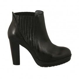 Botines para mujeres con plataforma y elasticos en piel de color negro tacon 9 - Tallas disponibles:  42, 43