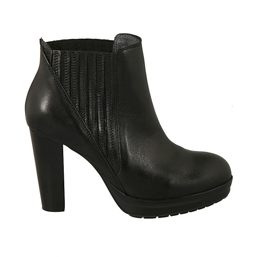 Bottines pour femmes avec elastiques et plateforme en cuir noir talon 9 - Pointures disponibles:  42, 43