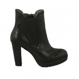 Botin para mujer con elastico, cremallera y plataforma en piel negra tacon 9 - Tallas disponibles:  42, 43