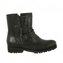 Bottines pour femmes avec fermeture éclair, boucle, elastique et goujons en cuir noir talon 3