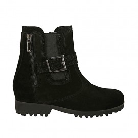Stivaletto da donna con cerniere, fibbia ed elastico in camoscio nero e glitterato tacco 3 - Misure disponibili: 33, 34, 43, 44
