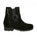 Bottine pour femmes avec fermetures éclair, elastique et boucle en daim noir et scintillant talon 3