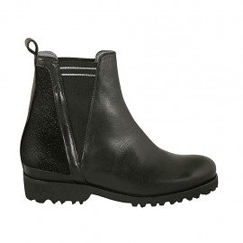 Stivaletto da donna con elastici in pelle nera e camoscio glitterato tacco 3 - Misure disponibili: 33, 34, 42, 43, 44, 45, 46