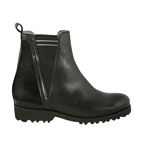 Stivaletto da donna con elastici in pelle nera e camoscio glitterato tacco 3 - Misure disponibili: 33, 34, 42, 43, 44, 45, 46