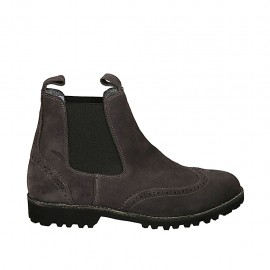 Men's ankle boot with elastic bands and wingtip in grey suede - Available sizes:  38, 50