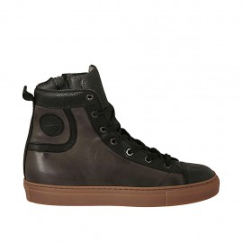 Men's ankle high laced shoe with zipper in black and grey leather - Available sizes:  37, 47, 48