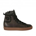 Zapato alto al tobillo con cremallera y cordones para hombre en piel negra y gris