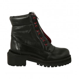 Botin para mujer con cordones y cremallera frontal en piel negra tacon 5 - Tallas disponibles:  43, 45, 46