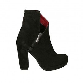 Bottines pour femmes en daim noir avec fermetures éclair, plateforme et talon 10 - Pointures disponibles:  32, 42