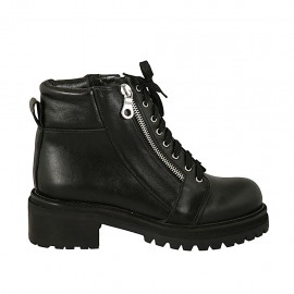 Stivaletto stringato da donna con cerniere in pelle nera tacco 5 - Misure disponibili: 43, 44, 45