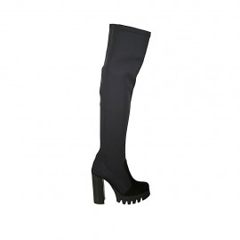 Stivale sopra al ginocchio da donna in tessuto elasticizzato e camoscio nero tacco 10 - Misure disponibili: 31, 34, 42