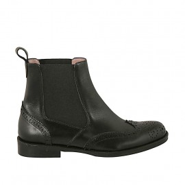 Bottines avec elastiques et bout Brogue pour femmes en cuir noir talon 2 - Pointures disponibles:  32