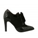 Scarpa a punta accollata da donna in camoscio e vernice nera con lacci in velluto tacco 9 - Misure disponibili: 32, 33, 34, 43
