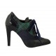 Scarpa accollata a punta da donna con lacci in velluto in camoscio e vernice blu e tessuto con motivo scozzese blu verde tacco 9 - Misure disponibili: 32, 33, 42, 43