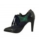 Scarpa accollata a punta da donna con lacci in velluto in camoscio e vernice blu e tessuto con motivo scozzese blu verde tacco 9 - Misure disponibili: 32, 33, 42, 43