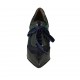 Scarpa accollata a punta da donna con lacci in velluto in camoscio e vernice blu e tessuto con motivo scozzese blu verde tacco 9 - Misure disponibili: 32, 33, 42, 43