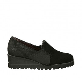 Zapato cerrado para mujer con elasticos en gamuza y gamuza elaborada negra cuña 5 - Tallas disponibles:  34, 42, 43, 44, 45