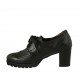 Zapato para mujer con cordones y decoración Brogue en piel negra tacon 6 - Tallas disponibles:  43