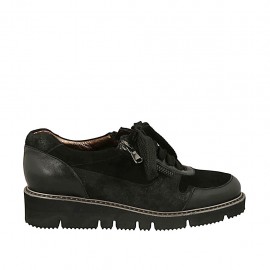 Scarpa stringata con cerniere da donna in camoscio e pelle nera zeppa 3 - Misure disponibili: 32, 34, 43, 44, 45