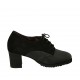Zapato con cordones y plantilla extraible para mujer en piel y gamuza negra tacon 5 - Tallas disponibles:  32, 43, 44
