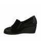 Zapato cerrado para mujer con elasticos y plantilla extraible en gamuza negra y charol imprimido gris cuña 5 - Tallas disponibles:  34, 43