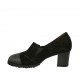 Woman's highfronted shoe with elastics and removable insole in black suede and leather heel 5 - Available sizes:  31, 33, 44