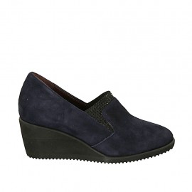 Zapato para mujer con elastico y plantilla extraible en gamuza azul cuña 5 - Tallas disponibles:  43