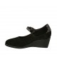 Zapato de salon para mujer con cinturon y plantilla extraible en gamuza y charol negro cuña 5 - Tallas disponibles:  44