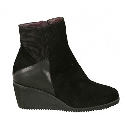 Stivaletto da donna con plantare estraibile e cerniera in pelle, camoscio e camoscio stampato nero zeppa 5 - Misure disponibili: 32, 43