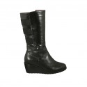 Demi-bottes pour femmes avec fermeture éclair, elastiques et semelle amovible en cuir noir talon compensé 5