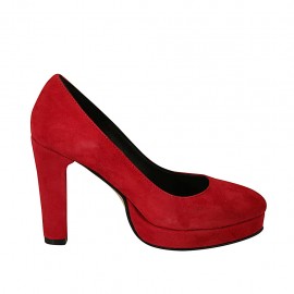 Zapato de salon para mujer con plataforma en gamuza roja tacon 9 - Tallas disponibles:  34