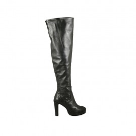 Woman's boot in black leather with zipper and platform heel 9 - Available sizes:  31, 32, 33