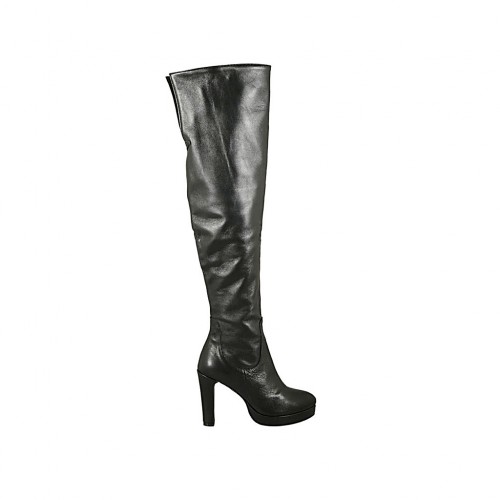 Stivale da donna con cerniera e plateau in pelle nera tacco 9 - Misure disponibili: 31, 32, 33