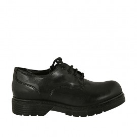 Zapato derby con cordones para mujer en piel lisa negra tacon 3 - Tallas disponibles:  34, 43, 44, 45