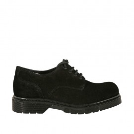 Zapato derby con cordones para mujer en gamuza negra tacon 3 - Tallas disponibles:  34, 43, 44, 45