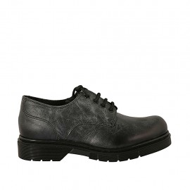 Chaussure derby à lacets pour femmes en cuir noir à effet marbre talon 3 - Pointures disponibles:  33, 43, 44, 45